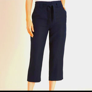 NWOT Chico's 100% Linen Tie Waist Navy Crop Pants size 1.5 US size 10 Medium